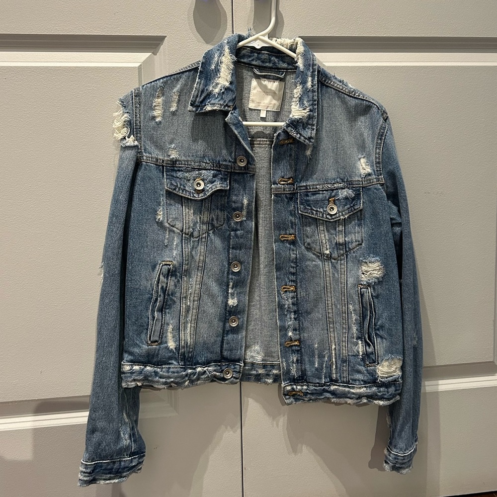 Zara Trafaluc denim distressed jacket